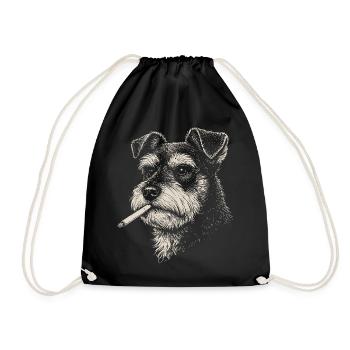 Hundeporträt von Schnauzer mit Zigarette - Turnbeutel - Schwarz - Vorne