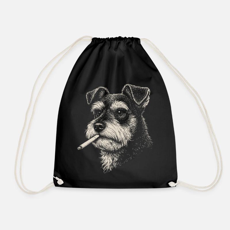 Portrait de chien de Schnauzer avec une cigarette - Sac de sport léger - noir