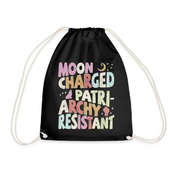 Chargé de lune, résistant au patriarcat - pastel - Sac de sport léger - noir - Devant
