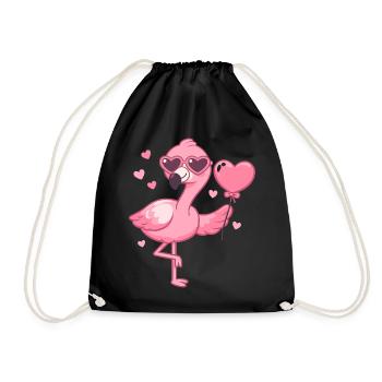 Flamant rose avec des lunettes en forme de cœur - Sac de sport léger - noir - Devant