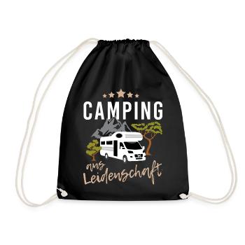 Camping aus Leidenschaft mit Wohnwagen in Natur - Turnbeutel - Schwarz - Vorne