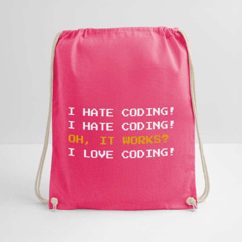 I love CODING Programmer Shirt IT Code Online Drawstring Bag