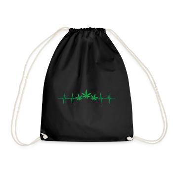 420 Weed Lover Heartbeat Line mit Cannabisblatt - Turnbeutel - Schwarz - Vorne