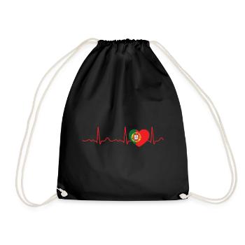 Portugal - heartbeat, pulse, heartline, ECG, red - Drawstring Bag - black - Front