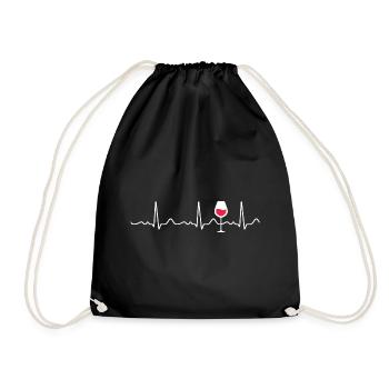 Red wine - heartbeat, pulse, heart line, ECG - Drawstring Bag - black - Front