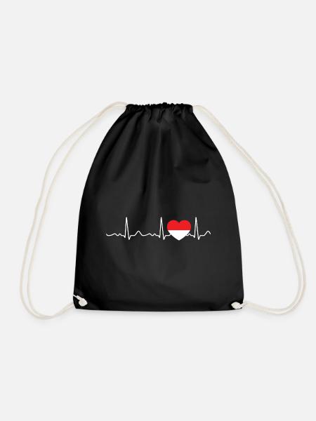Indonesien - Herzschlag, Puls, Herzlinie, EKG - Turnbeutel - Schwarz