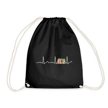 Risk - heartbeat, pulse, heart line, ECG - Drawstring Bag - black - Front
