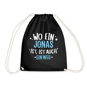 Wo ein Jonas ist, ist ein Weg / Geburtstag, Name - Turnbeutel - Schwarz - Vorne