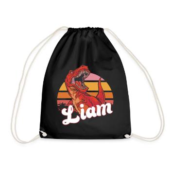 LIAM - Beautiful boy name with T-REX Dino - Drawstring Bag - black - Front