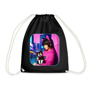 Jolie fille d’anime en rose avec des chats - Sac de sport léger - noir - Devant
