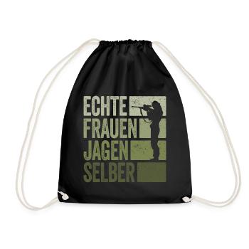 Jagd Jäger Jägerin Echte Frauen Jagen Selber - Turnbeutel - Schwarz - Vorne