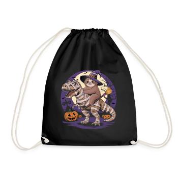 Sloth rides a dinosaur on Halloween - Drawstring Bag - black - Front