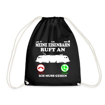 Eisenbahn Rentner Opa - Lok Ruft an Spruch - Turnbeutel - Schwarz - Vorne