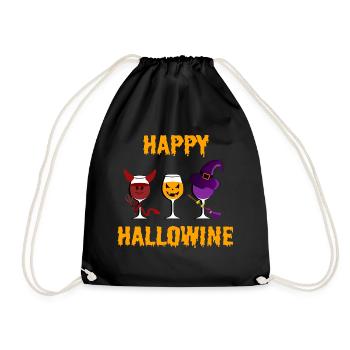 Happy Hallowine Wein Teufel Hexe Kürbis Halloween - Turnbeutel - Schwarz - Vorne