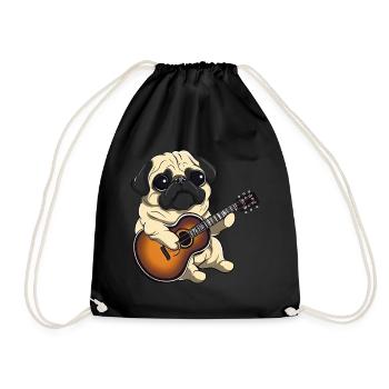 Pug Guitarist - Drawstring Bag - black - Front