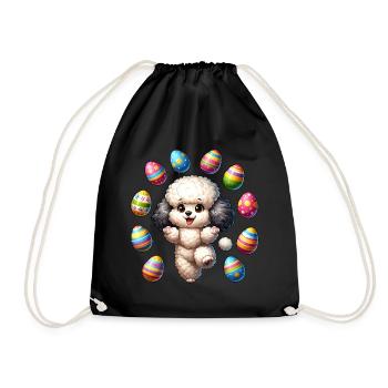 Easter Poodle Artist, Egg Juggling - Drawstring Bag - black - Front