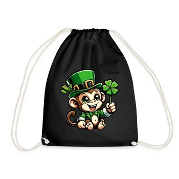 St. Patrick's Day Affe Schimpanse Kleeblatt Design - Turnbeutel - Schwarz - Vorne