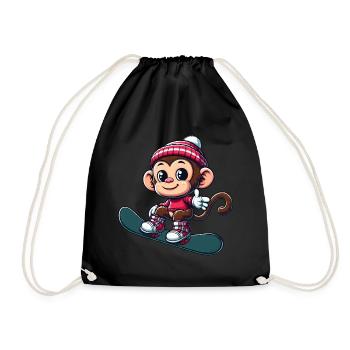 Monkey Snowboarder Winter Winter Sports Holiday Design - Drawstring Bag - black - Front