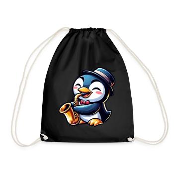 Pinguin Saxofon Jazz Musiker Saxofonist - Turnbeutel - Schwarz - Vorne