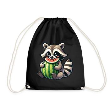 Raccoon with Watermelon Fruity Funny - Drawstring Bag - black - Front