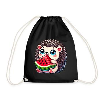 Igel mit Wassermelone Sommerfrucht Design - Turnbeutel - Schwarz - Vorne