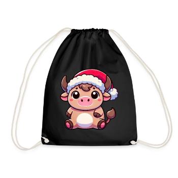 Süße Chibi Weihnachtskuh Cartoon Design - Turnbeutel - Schwarz - Vorne