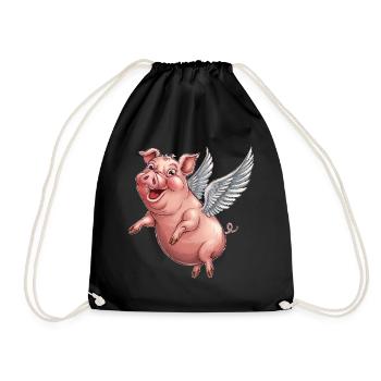 Skurriles Schwein mit Engelsflügeln Cartoon - Turnbeutel - Schwarz - Vorne