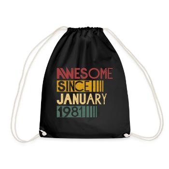 Born in January 1981 retro birthday - Drawstring Bag - black - Front
