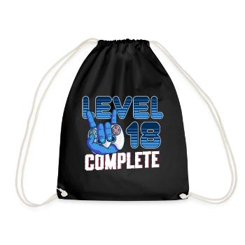 Level 18 Complete 18th Birthday Gamer 18 Years - Drawstring Bag - black - Front