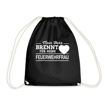 Feuerwehrfrau Herz Feuerwehr - Turnbeutel - Schwarz - Vorne