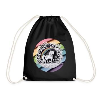 Cute Unicorn Rainbow Paper Cut - Drawstring Bag - black - Front