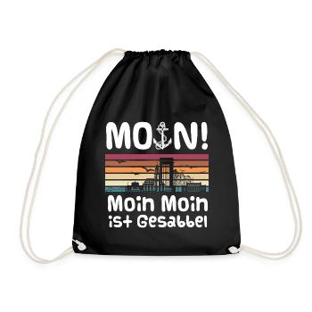Moin Moin ist gesabbel Retro Hamburg Skyline Hafen - Turnbeutel - Schwarz - Vorne