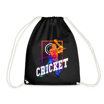 Cricket Cricketer Batsman Team Sport Colorful - Drawstring Bag - black - Front