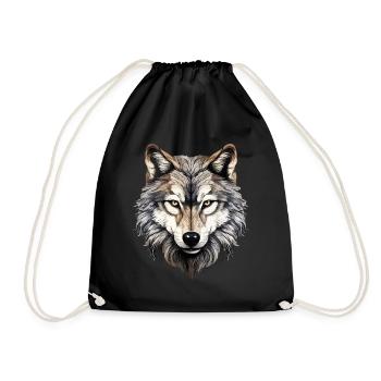 Wolf Wolfskopf Wölfe Wolfsrudel Natur Motiv Kunst - Turnbeutel - Schwarz - Vorne