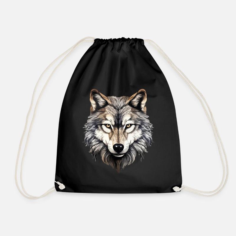 Wolf Wolfskopf Wölfe Wolfsrudel Natur Motiv Kunst - Turnbeutel - Schwarz