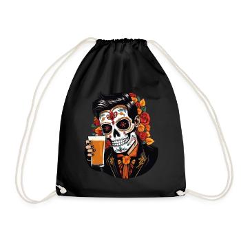 Dia De Los Muertos Bier Totenkopf Totenschädel - Turnbeutel - Schwarz - Vorne