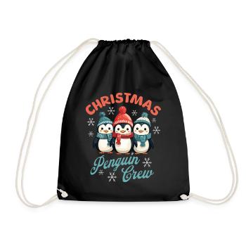Weihnachten Pinguine Schal Mütze Xmas Süß Niedlich - Turnbeutel - Schwarz - Vorne