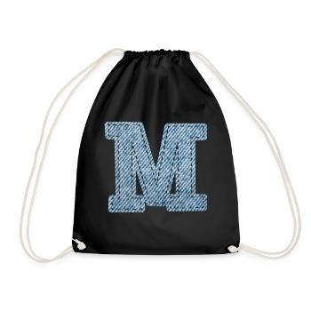 Buchstabe M - Jeans - Turnbeutel - Schwarz - Vorne