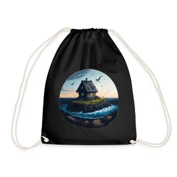 Lonely house on a seaside island - Drawstring Bag - black - Front