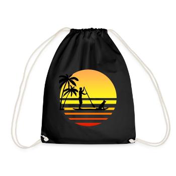 Stand up paddle & dog gift - Drawstring Bag - black - Front