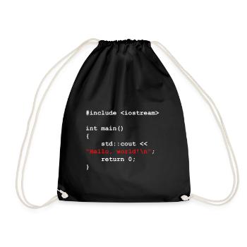 Hello World C++ Entwickler Programm Geschenk - Turnbeutel - Schwarz - Vorne