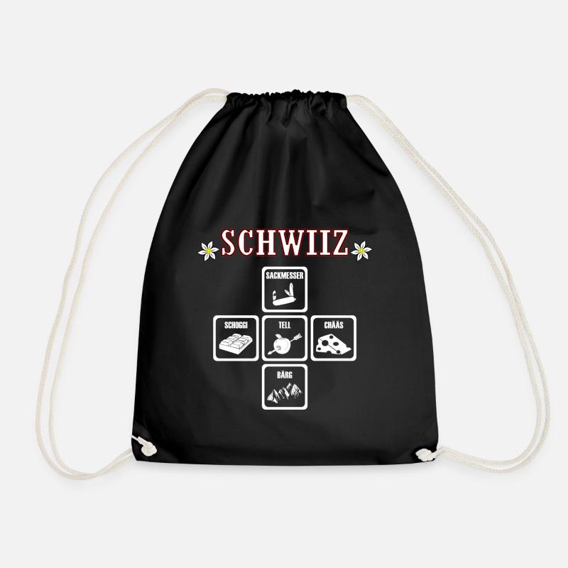 Schwiiz Switzerland - Drawstring Bag - black