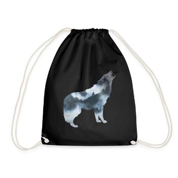 wolf in the forest natural mountains animal - Drawstring Bag - black - Front