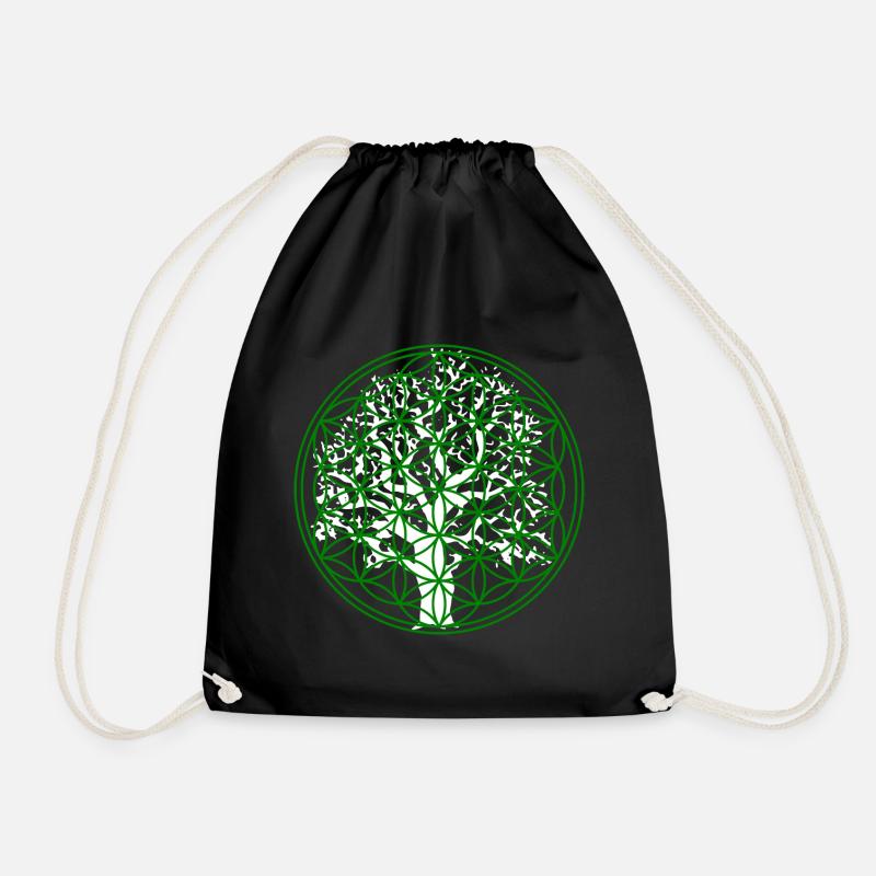 Blume des Lebens mit Baum - Turnbeutel - Schwarz