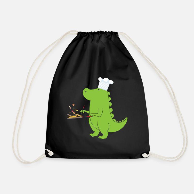 Dino T-Rex chef cook at work - Drawstring Bag - black
