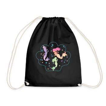 Seashell with dancing mermaids - Drawstring Bag - black - Front