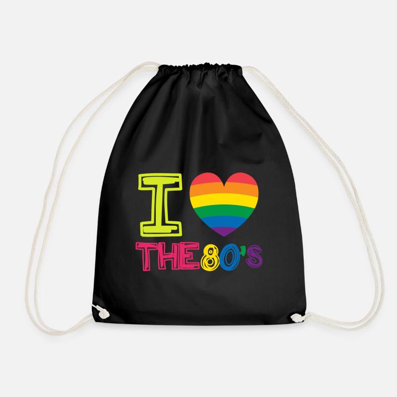 I love 80`s Retro Regenbogenherz Geschenk - Turnbeutel - Schwarz