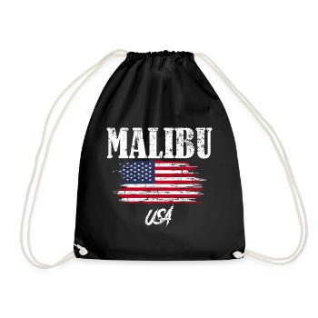 USA Fahne Malibu Urlaub Sommer Geschenk - Turnbeutel - Schwarz - Vorne