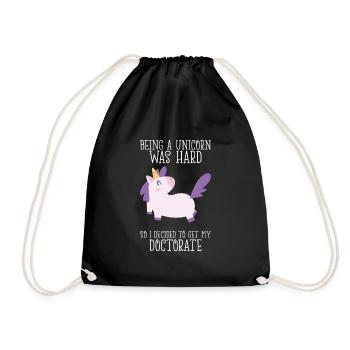 PhD unicorn saying university gift - Drawstring Bag - black - Front