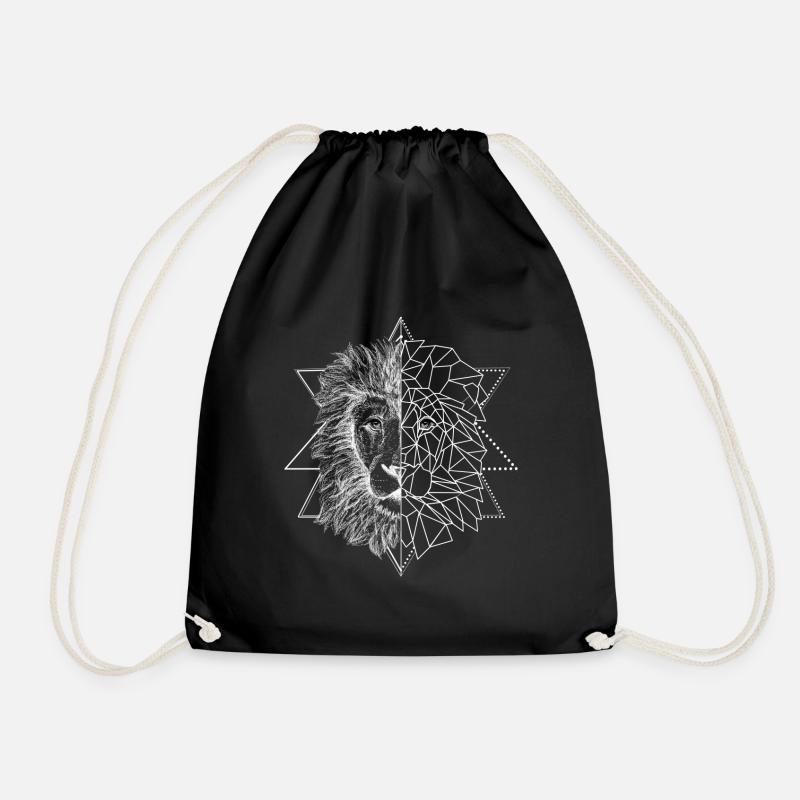 White tattoo inspired lion | Low Poly Art - Drawstring Bag - black